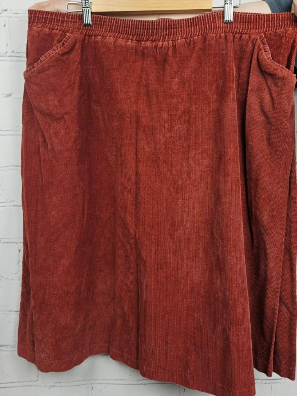 Vintage Skirt XL Red Brown Corduroy Pockets Womens Comfortable Casual Young Stuf